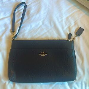COACH navy blue leather wristlet , like new